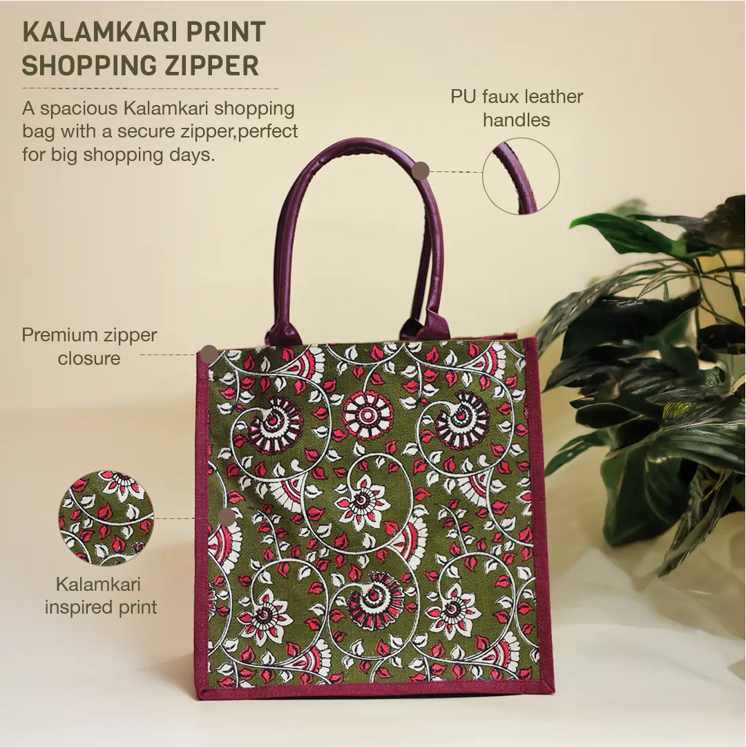 Kalamkari Print Shopping Zipper