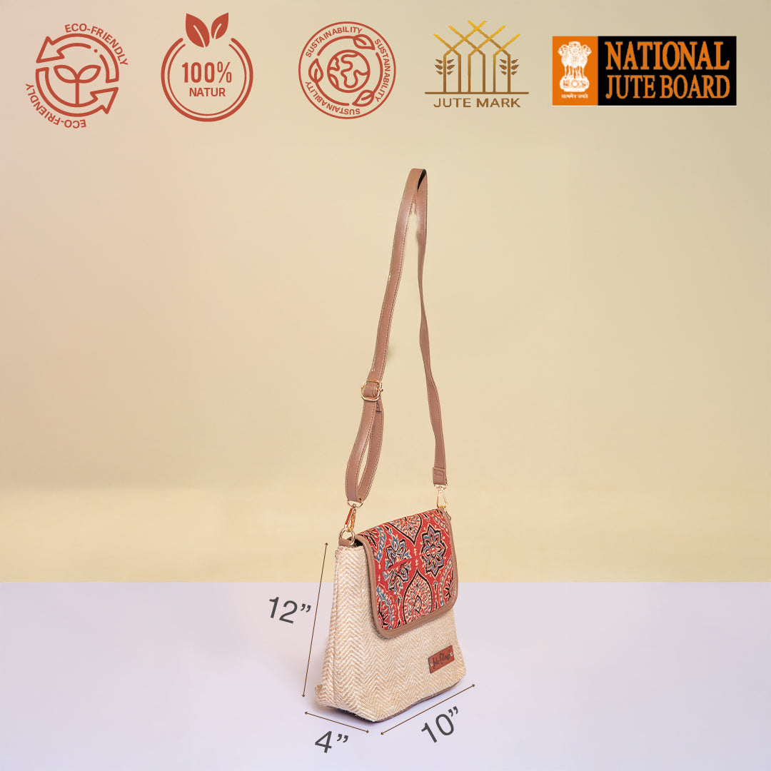 Herringbone Ajrakh Sling Bag-Maroon