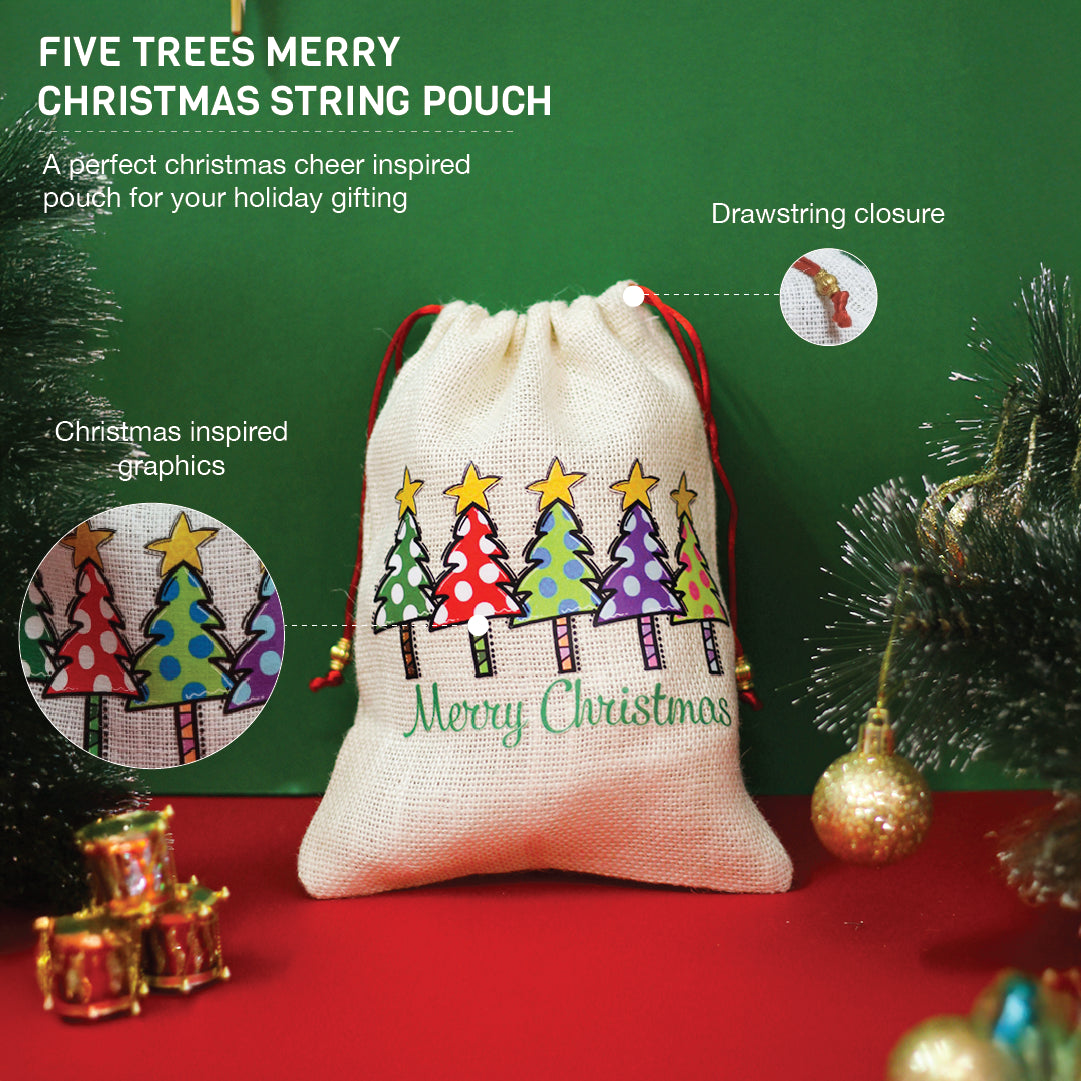 Five Trees Merry Christmas String Pouch
