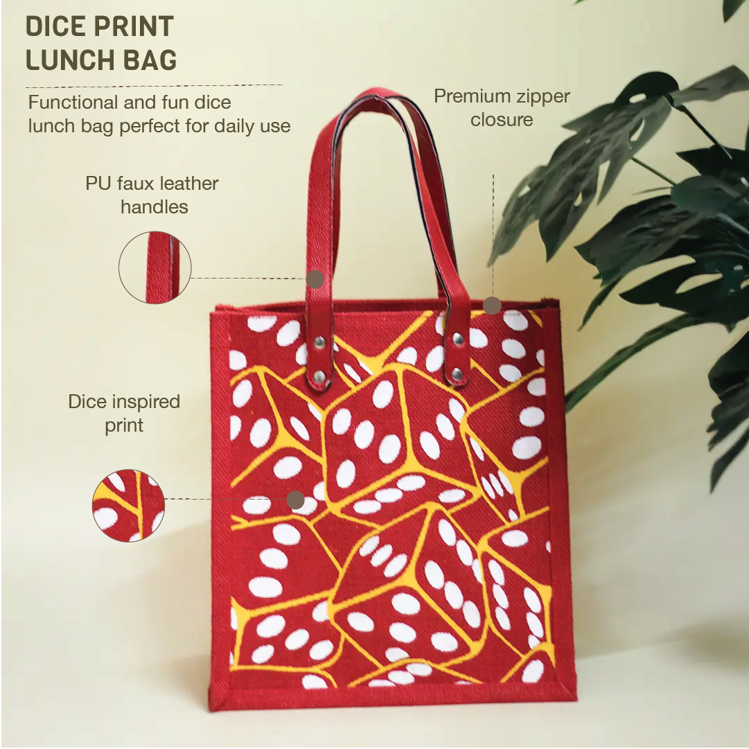 Dice Print Zipper Lunch Bag