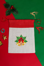 Load image into Gallery viewer, 12 X 9 JINGLE BELL CHRISTMAS STRING POUCH (A-195-WHITE/RED)
