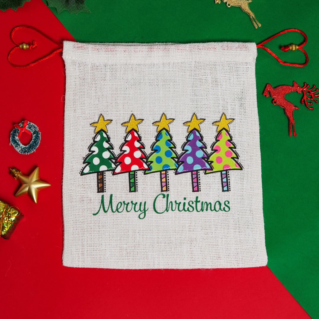 Five Trees Merry Christmas String Pouch