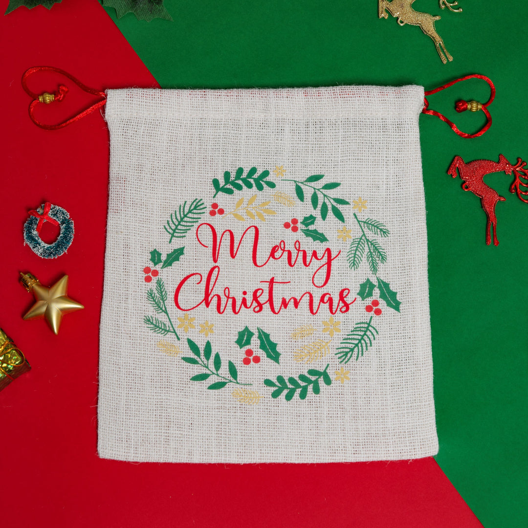 Merry Christmas Wreath String pouch