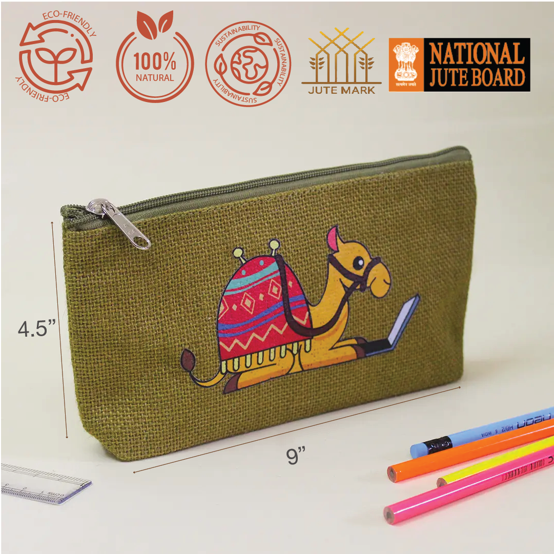 Camel Buddy Jute Pencil Pouch