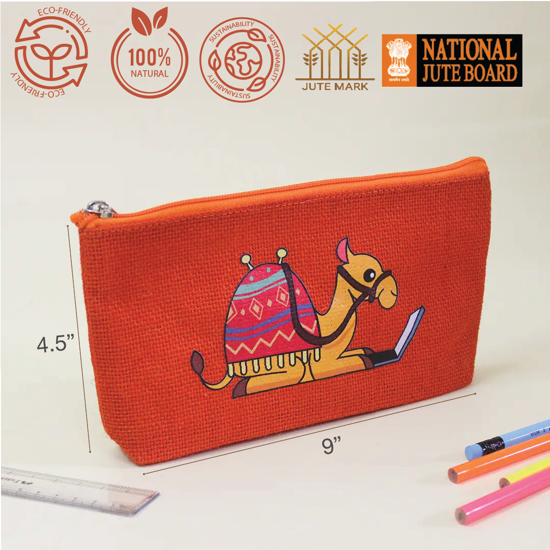 Camel Buddy Jute Pencil Pouch