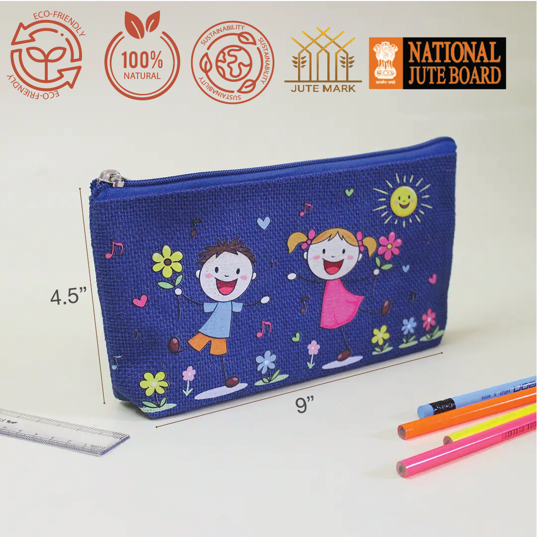 Playful Friends Jute Pencil Pouch
