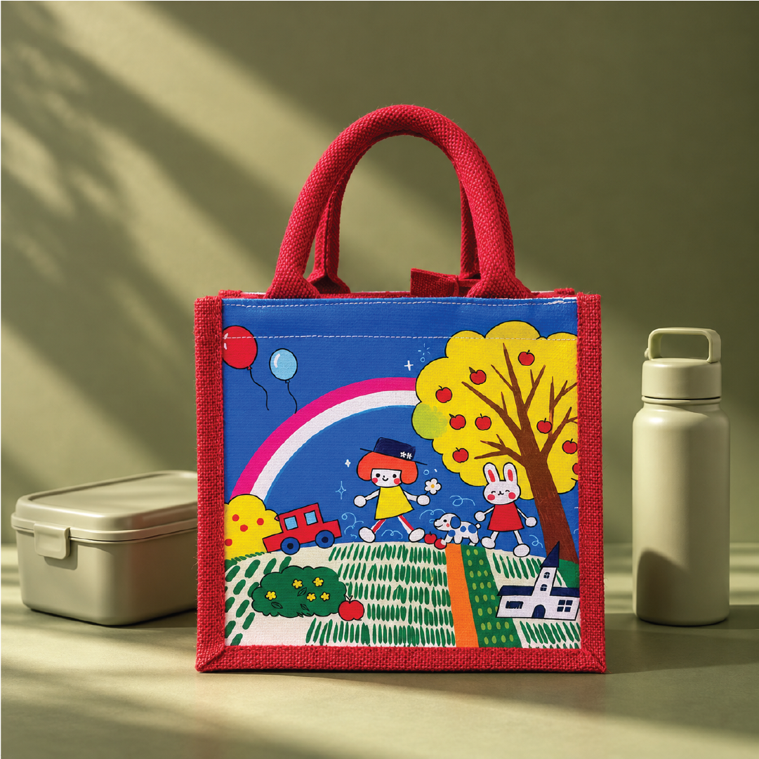 Rainbow Meadow Kids Jute Lunch Bag