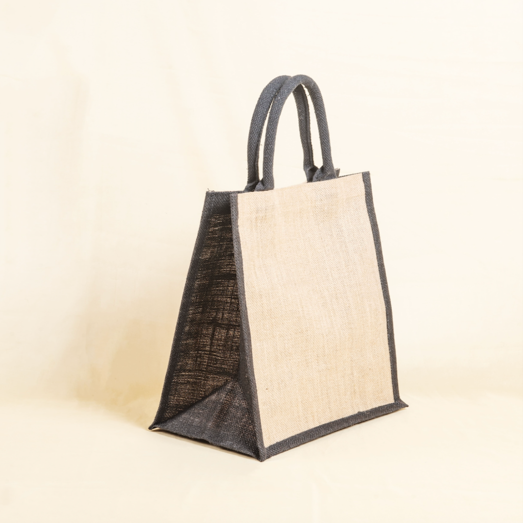 Maroon and Natural Jute Lunch Bag