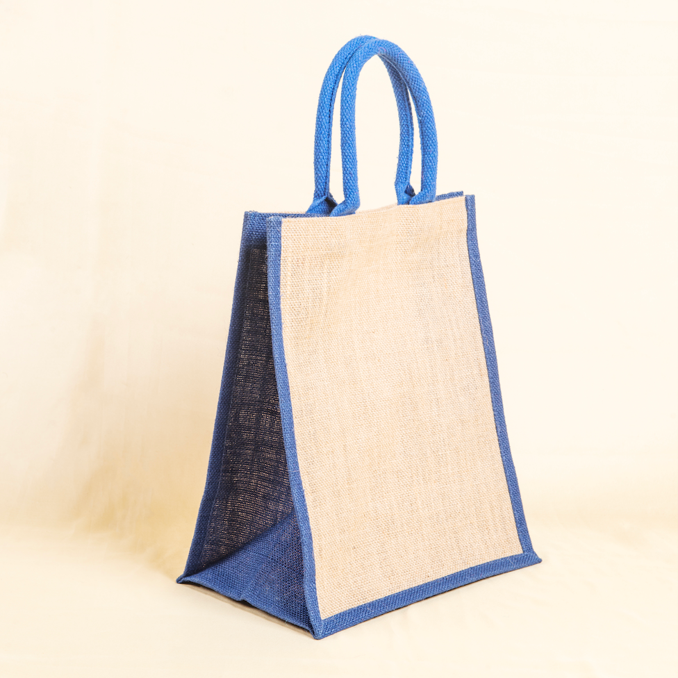Maroon and Natural Jute Lunch Bag