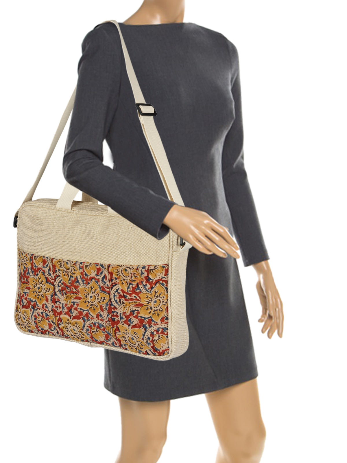 LAPTOP BAG KALAMKARI POCKET (D-233-NATURAL)