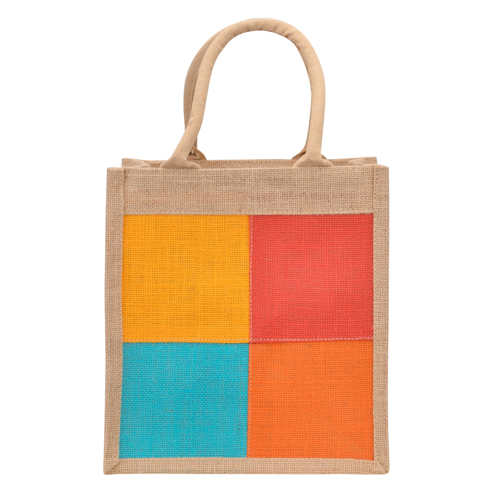 JUTE COTTAGE 4 COLOR LUNCH ZIPPER, SUSTAINABLE, ECO-FRIENDLY, 100% GENUINE JUTE, STYLISH (MULTICOLOR 11X10X7.5)