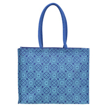 Load image into Gallery viewer, 13 X 17 X 7 - FLORAL MOTIF ZIPPER SHOPPING (B-268-BRIGHT BLUE)
