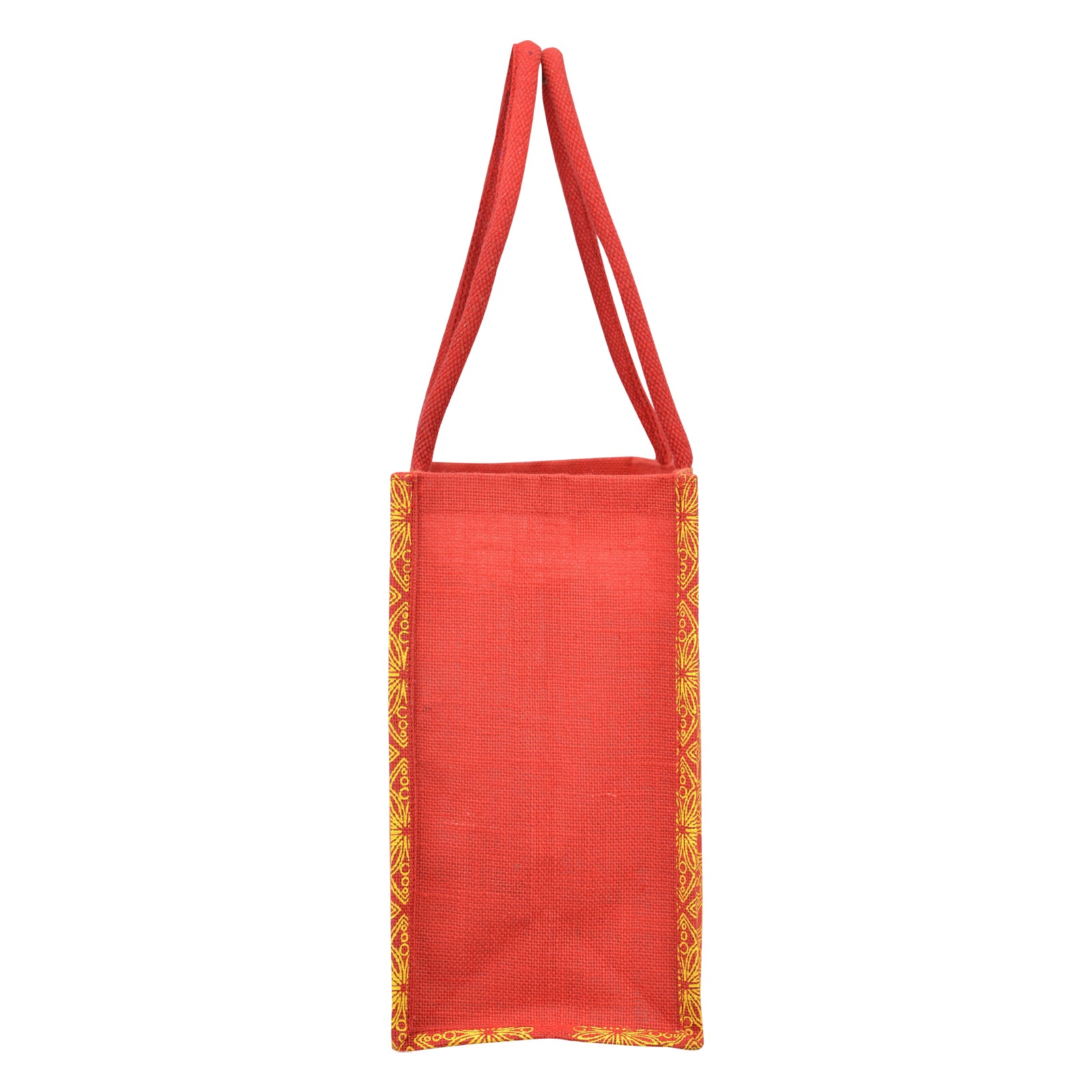 JUTE COTTAGE FLORAL MOTIF SHOPPING ZIPPER, SUSTAINABLE, ECO-FRIENDLY, 100% GENUINE JUTE, STYLISH (RED 13X17X7)