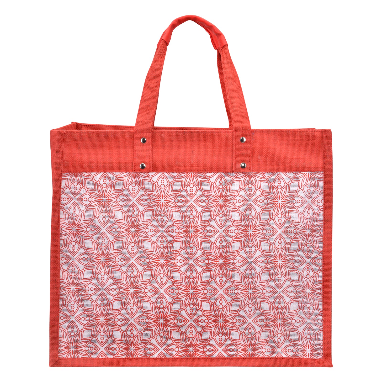 JUTE COTTAGE FLORAL MOTIF PRINT SHOPPING ZIPPER, SUSTAINABLE, ECO-FRIENDLY, 100% GENUINE JUTE, STYLISH (RED 14X17X9.5)