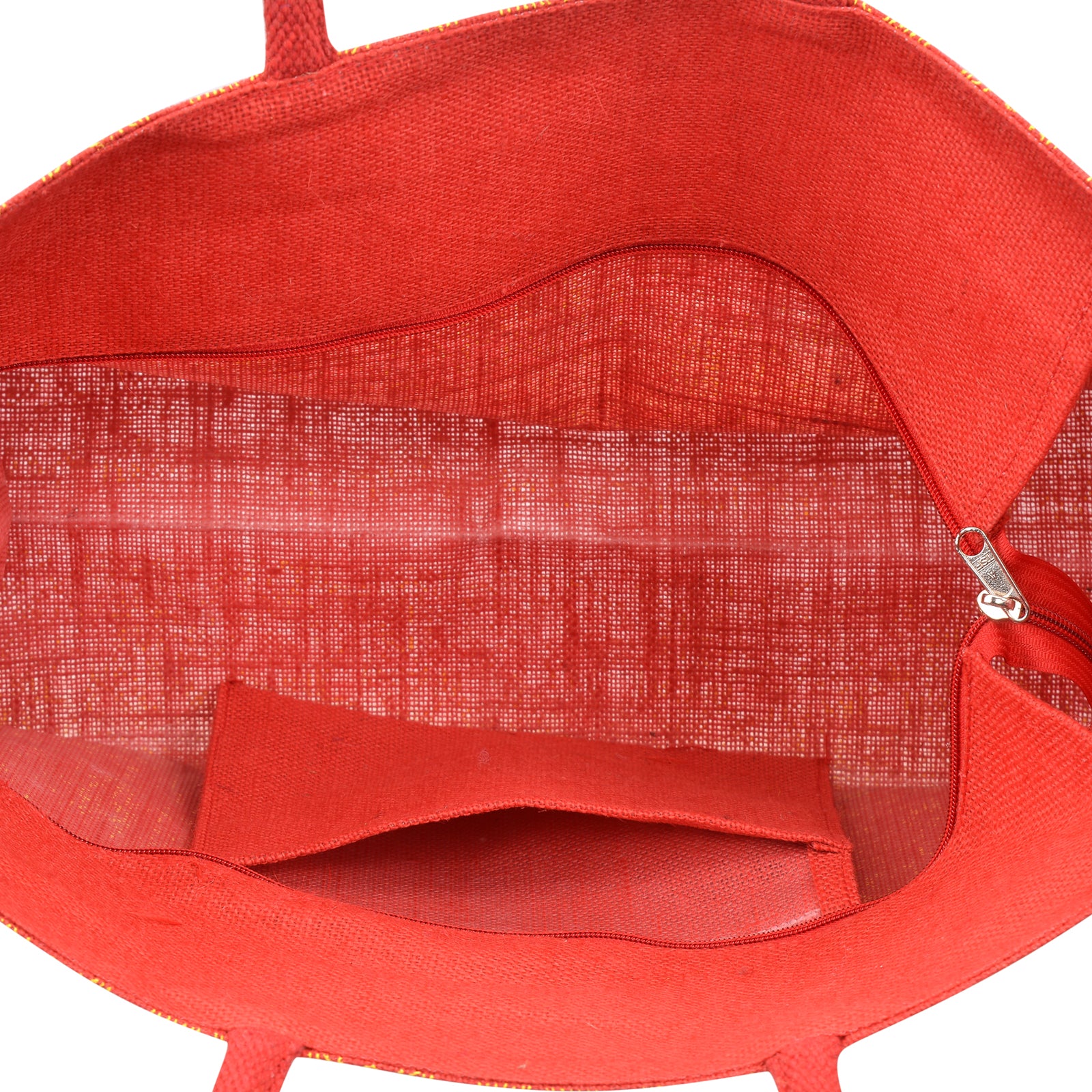 JUTE COTTAGE FLORAL MOTIF SHOPPING ZIPPER, SUSTAINABLE, ECO-FRIENDLY, 100% GENUINE JUTE, STYLISH (RED 13X17X7)