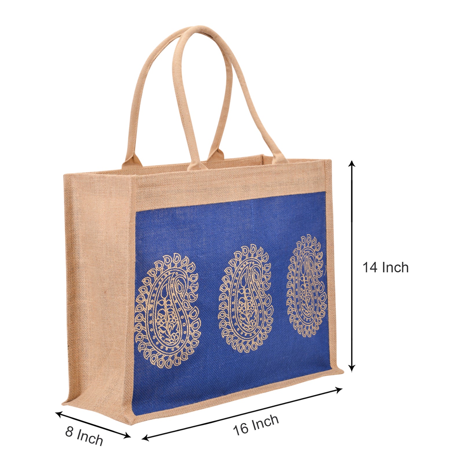 JUTE COTTAGE 3 MANGO PRINT SHOPPING ZIPPER, SUSTAINABLE, ECO-FRIENDLY, 100% GENUINE JUTE, STYLISH (BRIGHT BLUE 14X16X8)