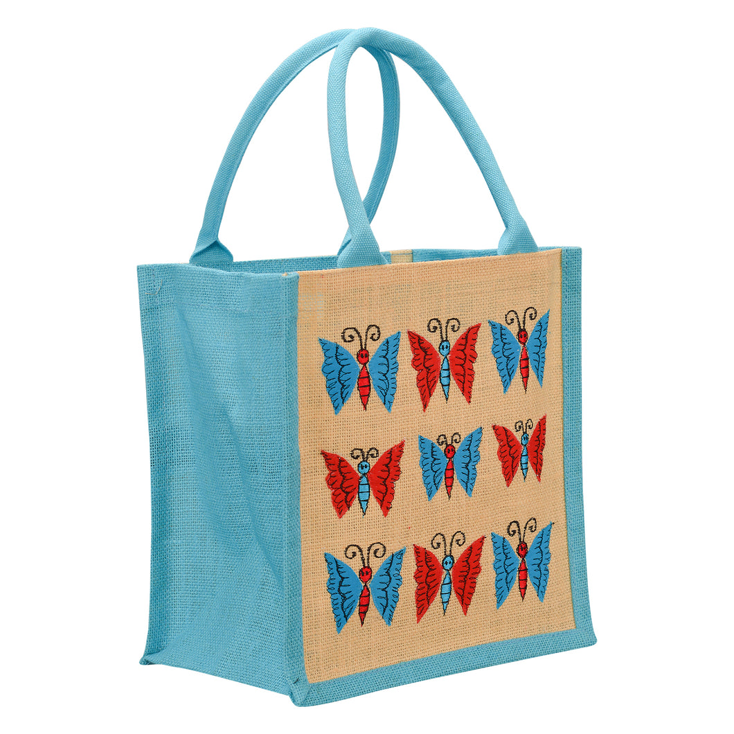 11 X 10 X 7 - BUTTERFLY EMBROIDERY LUNCH ZIPPER (B-269-TURQUOISE BLUE)