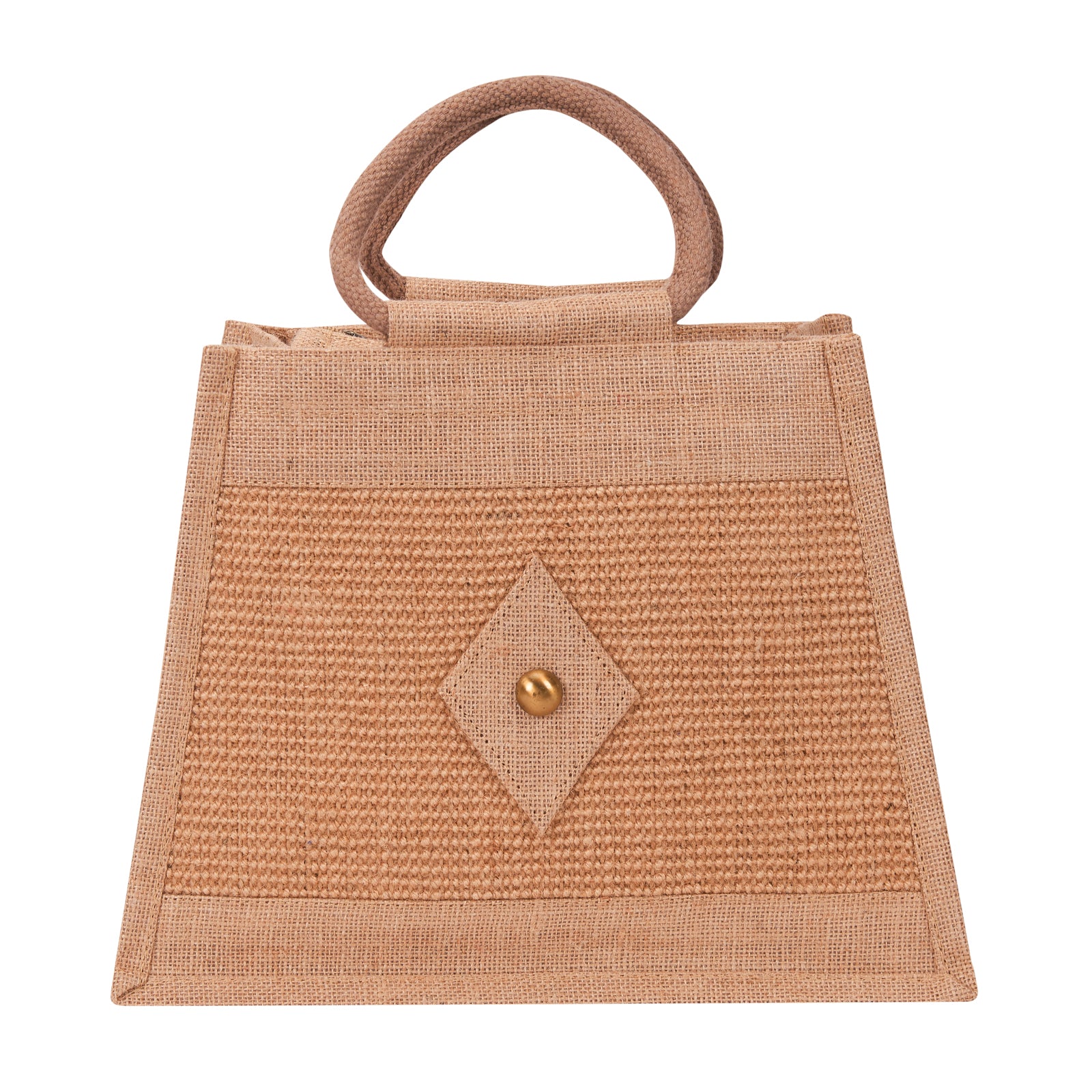 JUTE COTTAGE DOBBY TAPER ZIPPER LUNCH BAG, SUSTAINABLE, ECO-FRIENDLY, 100% GENUINE JUTE, STYLISH (NATURAL 10X13X6)