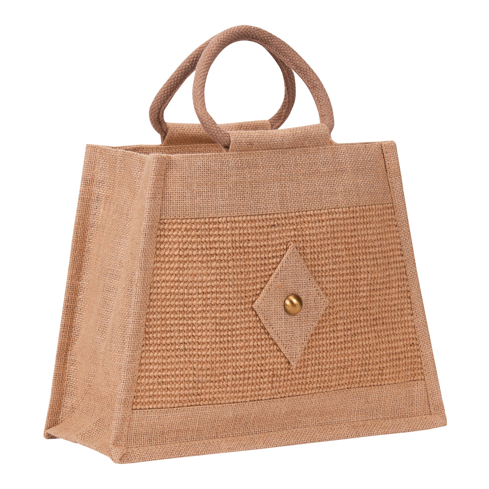 JUTE COTTAGE DOBBY TAPER ZIPPER LUNCH BAG, SUSTAINABLE, ECO-FRIENDLY, 100% GENUINE JUTE, STYLISH (NATURAL 10X13X6)