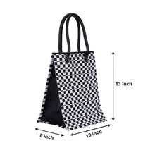 Load image into Gallery viewer, 13 X 10 X 8 - CHECK PRINT BIG EYELET LUNCH BAG WITH BOTTOM BOARD (B-044-BLACK/WHITE)
