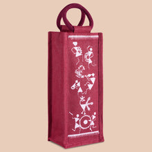 Load image into Gallery viewer, BOTTLE BAG WARLI PRINT 2 (B-163-WHITE/MAROON)
