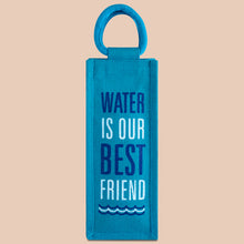 Load image into Gallery viewer, JUTE COTTAGE BOTTLE BAG WATER BEST FRIEND, SUSTAINABLE, ECO-FRIENDLY, 100% GENUINE JUTE, STYLISH (TURQUOISE BLUE 14X5X4.5
