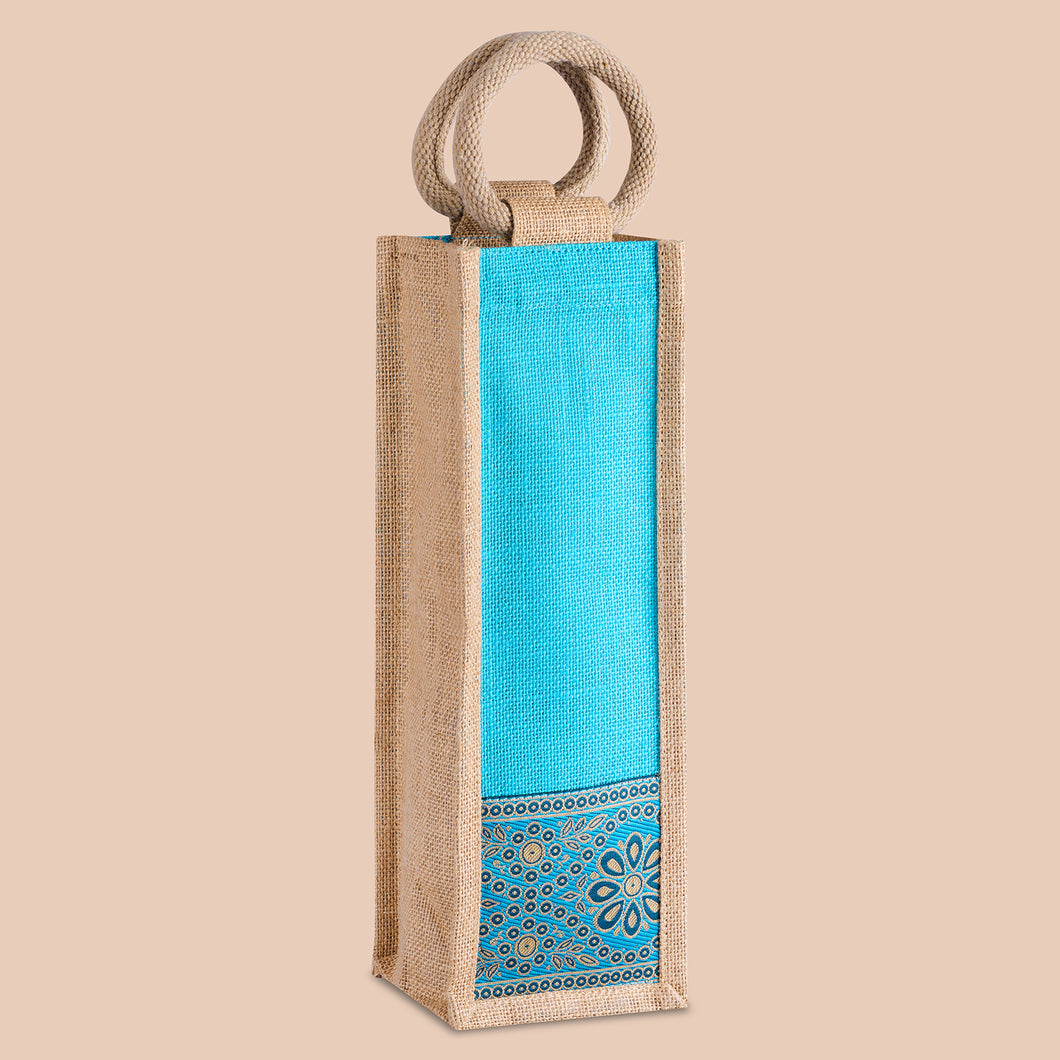 BOTTLE BAG WITH LACE / PRINT (B-010-TURQUOISE BLUE)