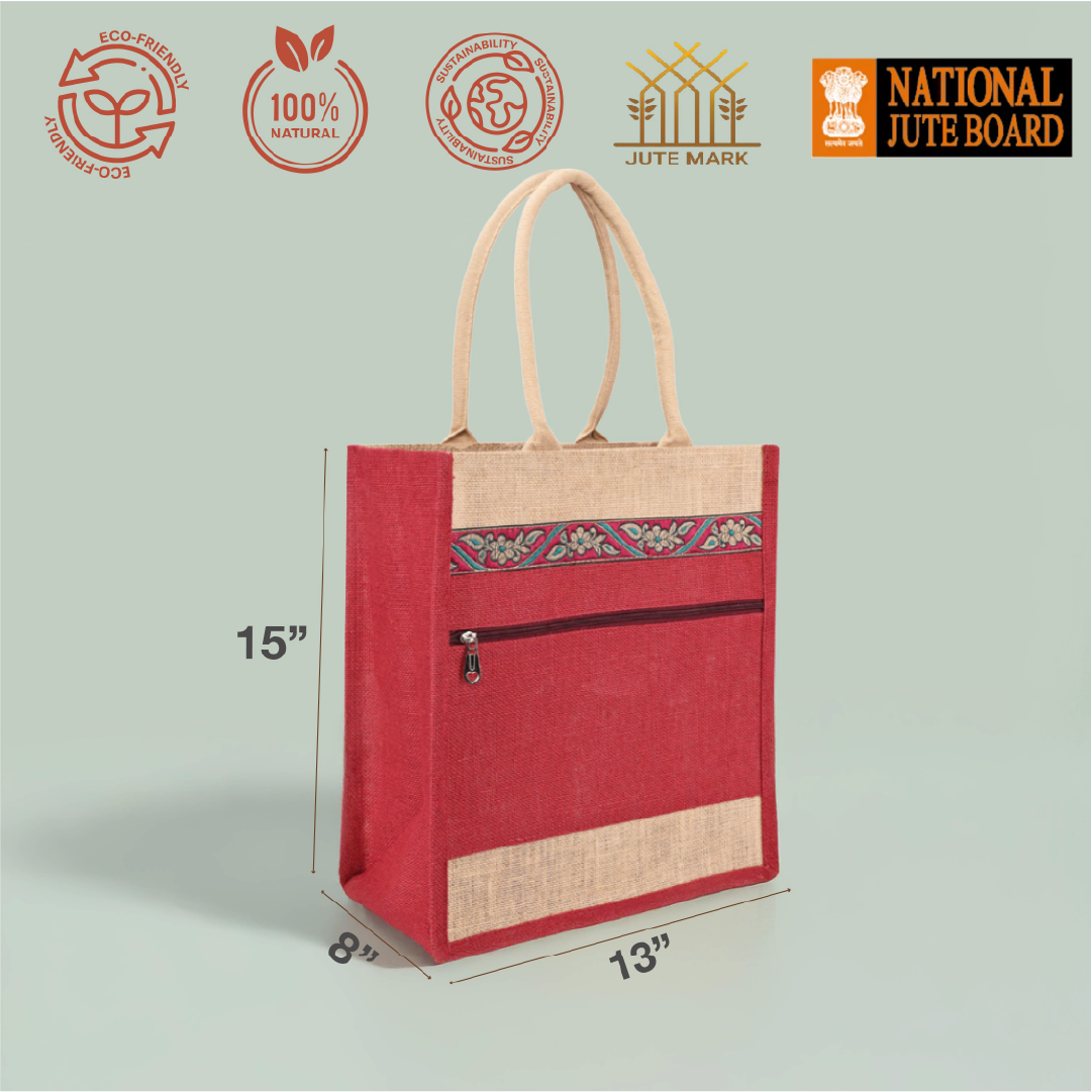 Front Pocket Lace Jute Lunch Bag