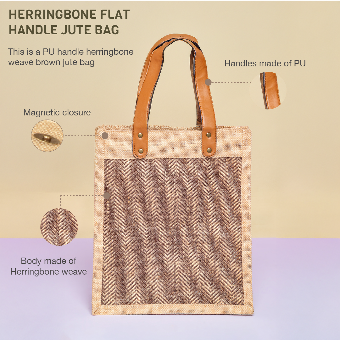 Herringbone Flat Handle Jute Bag