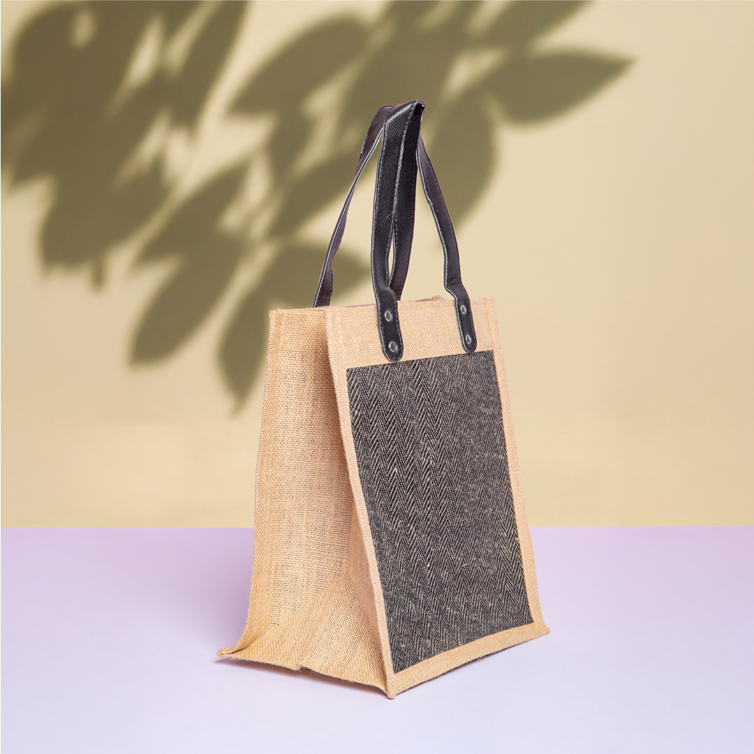 Herringbone Flat Handle Jute Bag