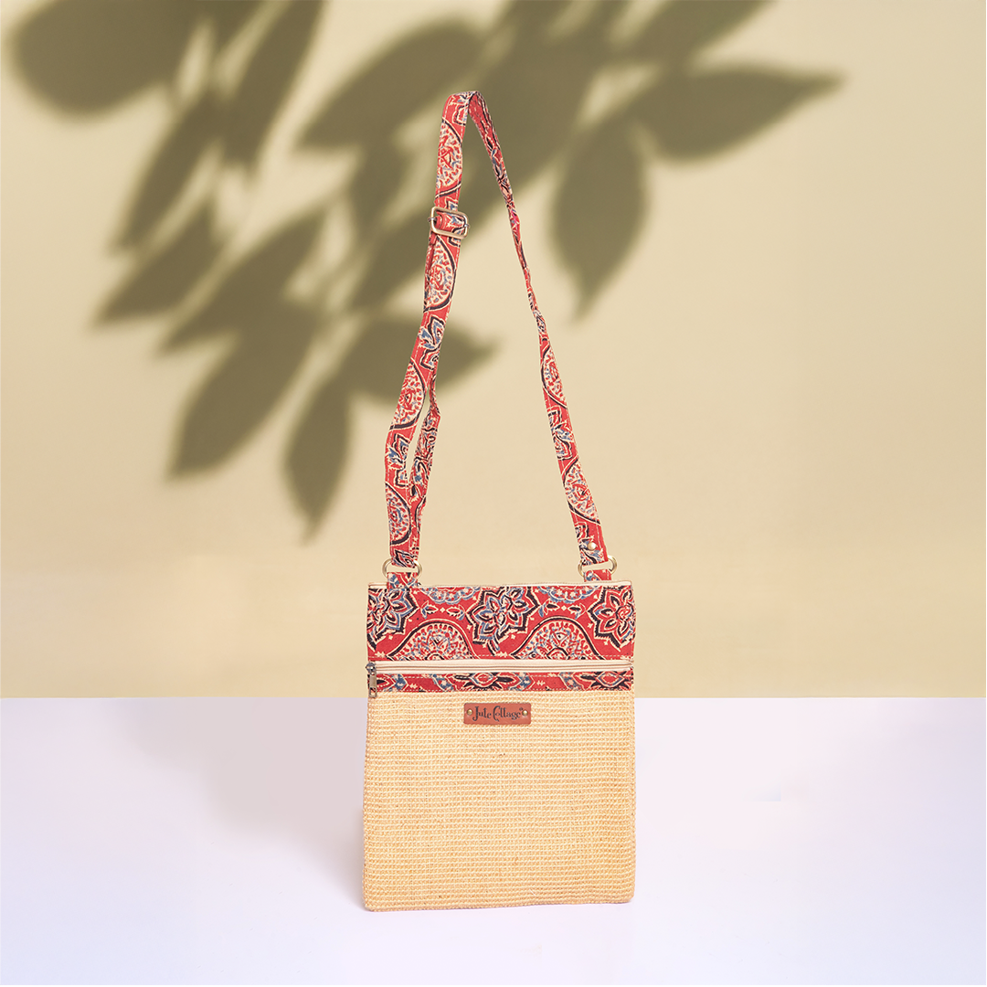 Dobby Kalamkari Jute Sling Bag Large