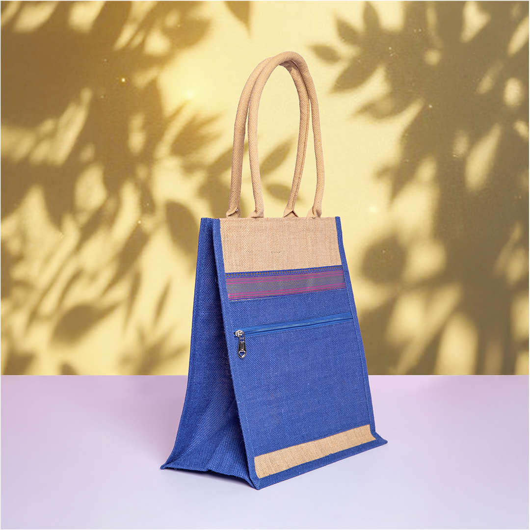 Front Pocket Lace Jute Shopping Bag