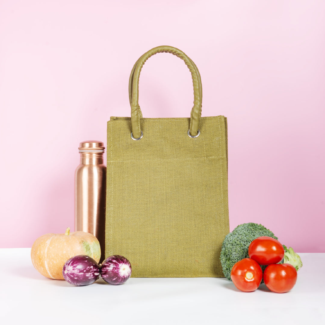 Big Eyelet Jute Lunch Bag