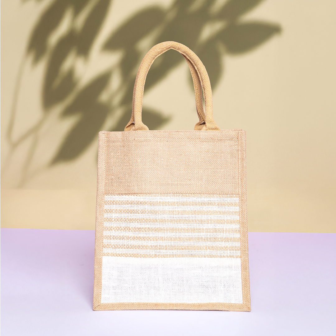 3 Striped Jute Lunch Bag