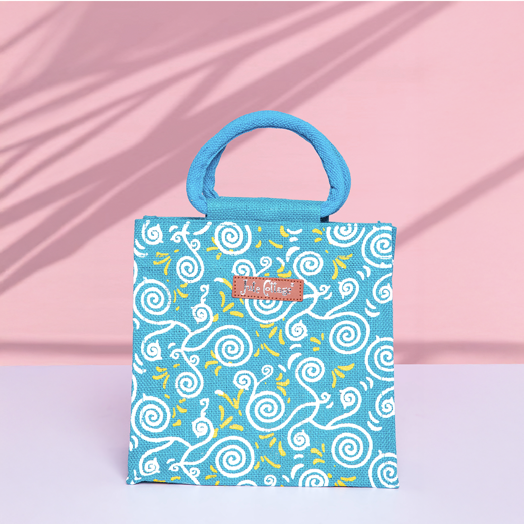 All Over Print Zipper Jute Lunch Bag