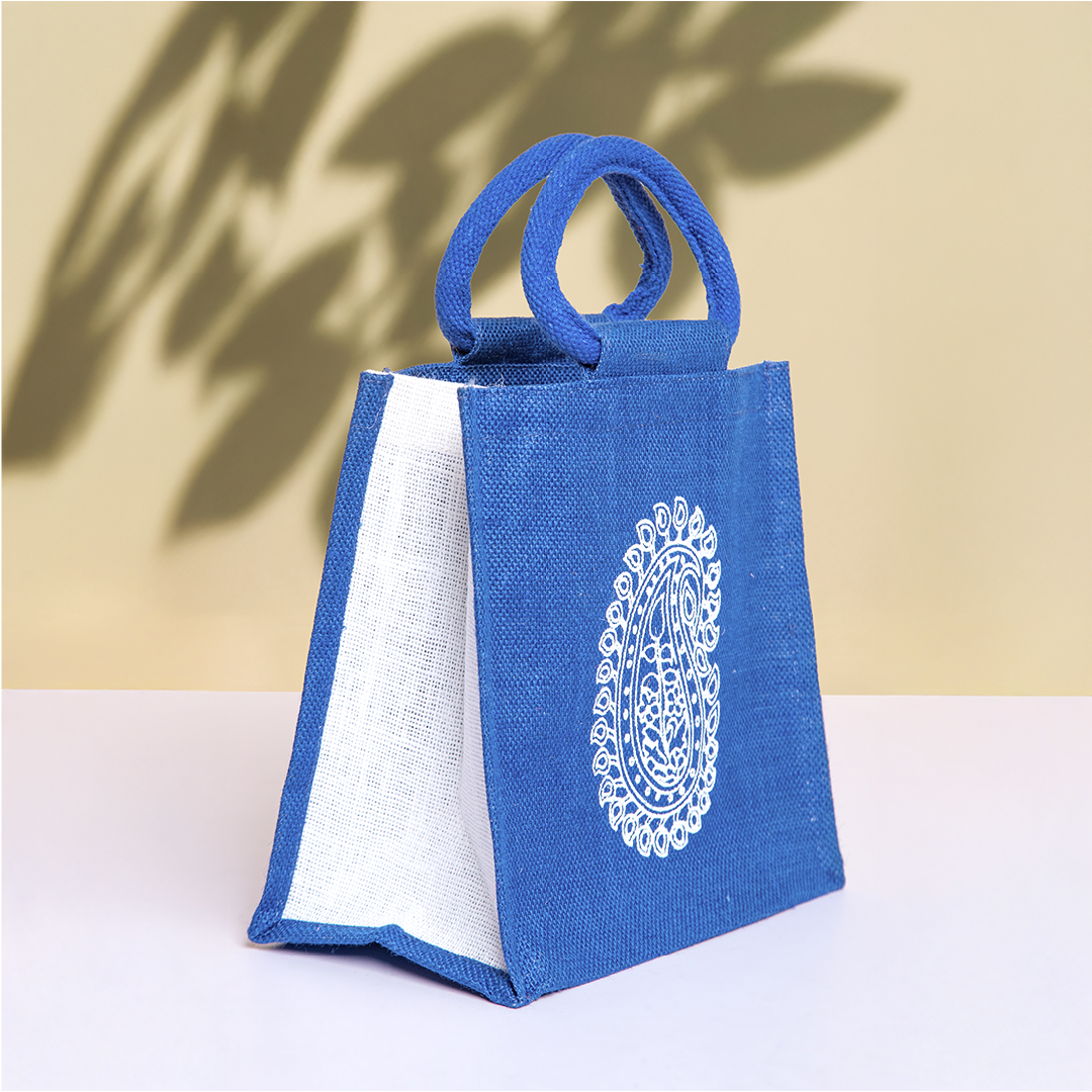 Motif Zipper Jute Lunch Bag