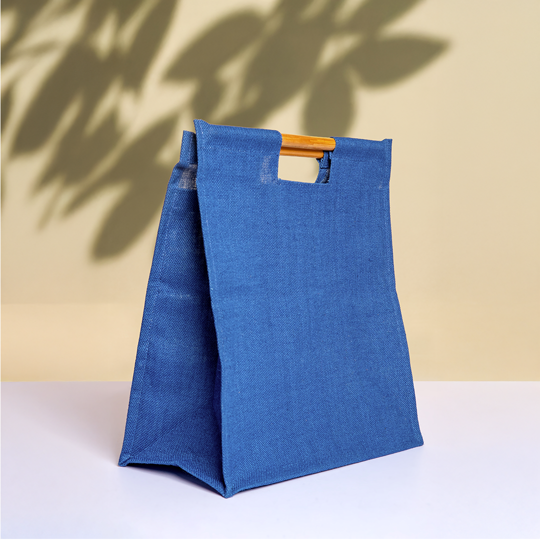 Combo of Jute Bamboo Handle Jumbo Shopping Bags (Blue and Green)
