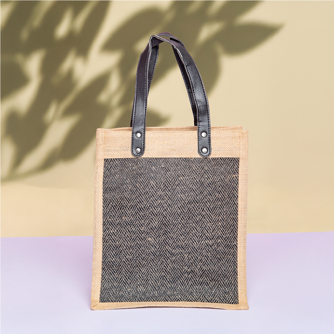 Herringbone Flat Handle Jute Bag