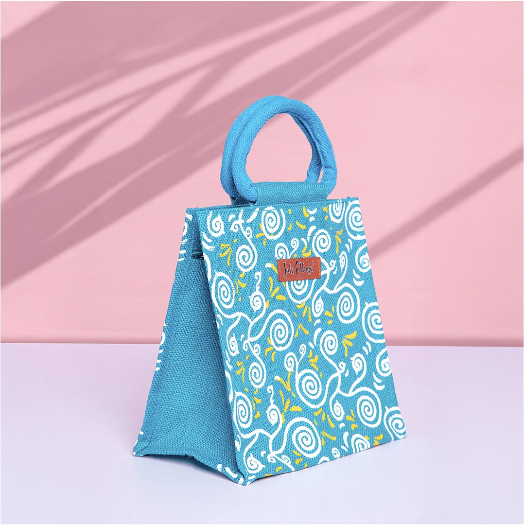 All Over Print Zipper Jute Lunch Bag