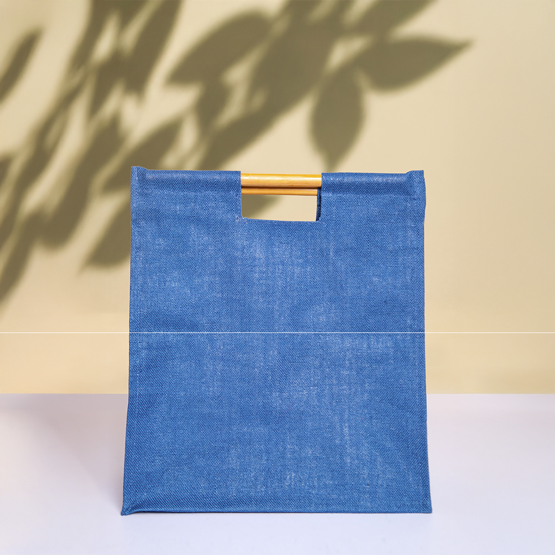 Combo of Jute Bamboo Handle Jumbo Shopping Bags (Blue and Green)