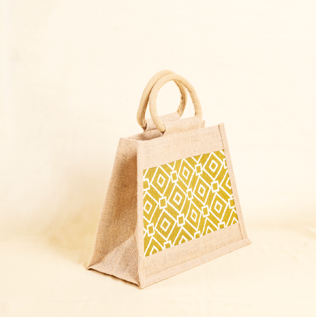 Taper Zipper Jute Lunch Bag
