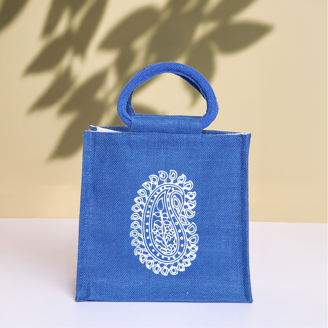 Motif Zipper Jute Lunch Bag