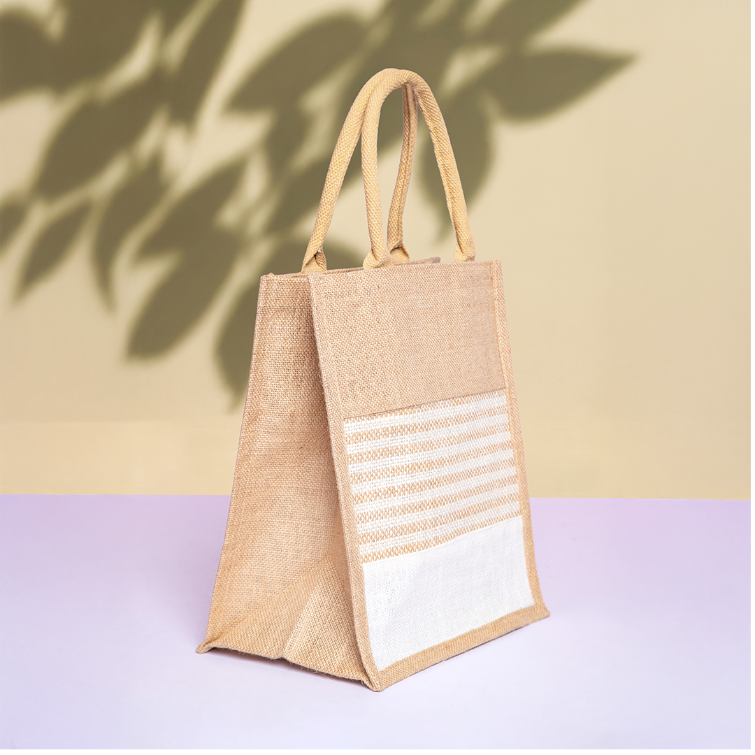 3 Striped Jute Lunch Bag
