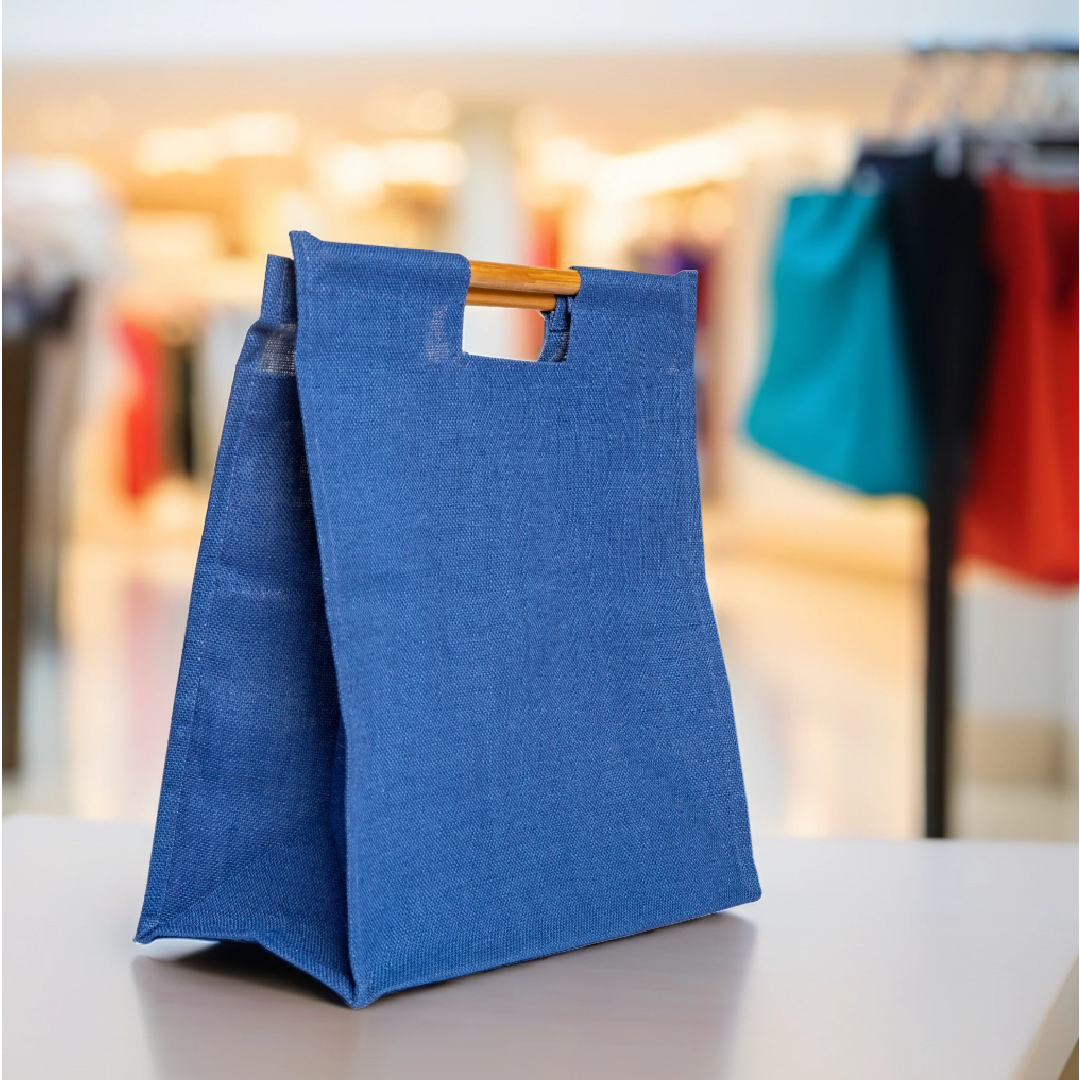 Combo of Jute Bamboo Handle Jumbo Shopping Bags (Blue and Green)