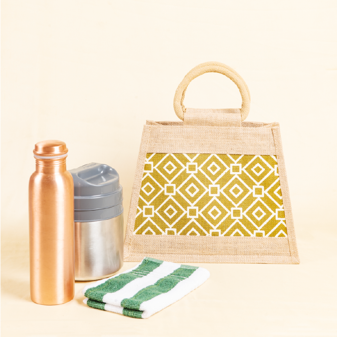 Taper Zipper Jute Lunch Bag