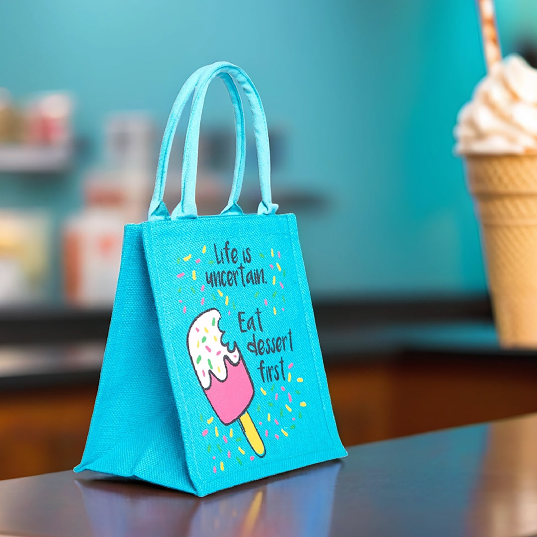 Ice Cream Zipper Jute Lunch Bag