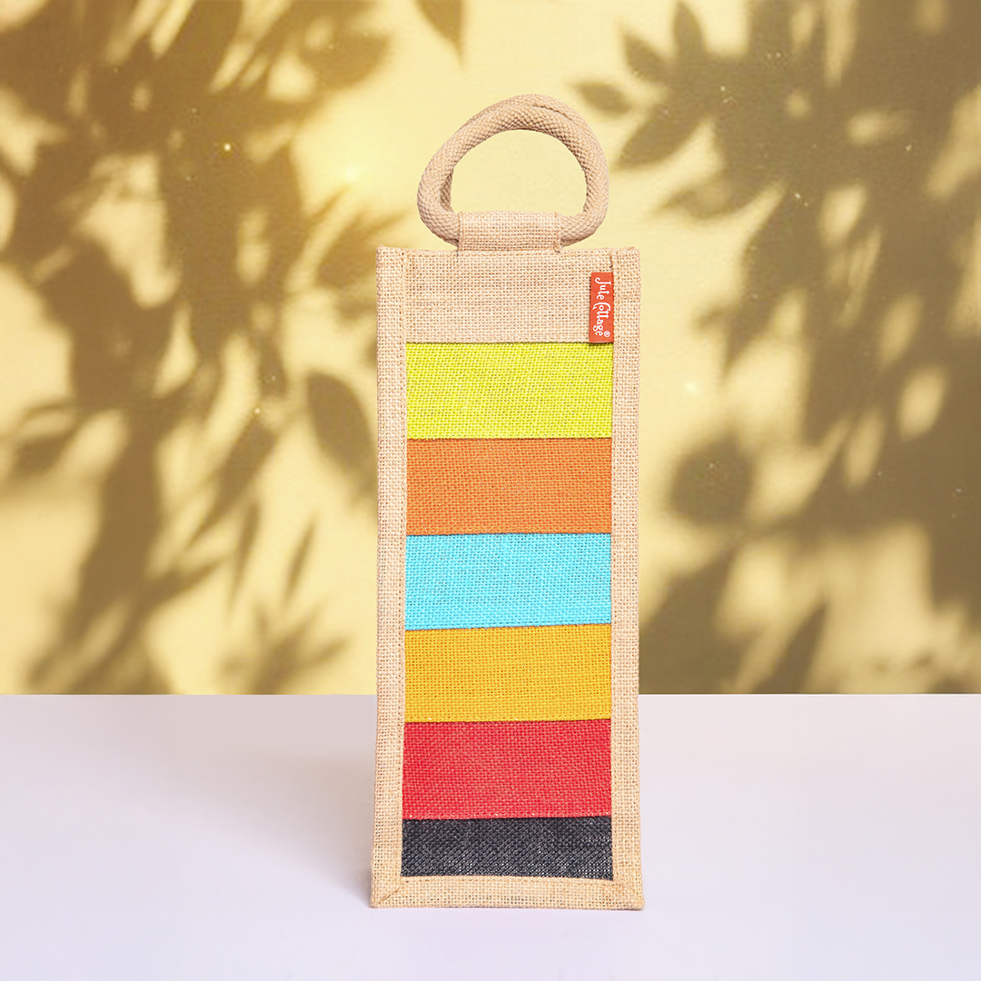Multicolor Patchwork Jute Bottle Bag