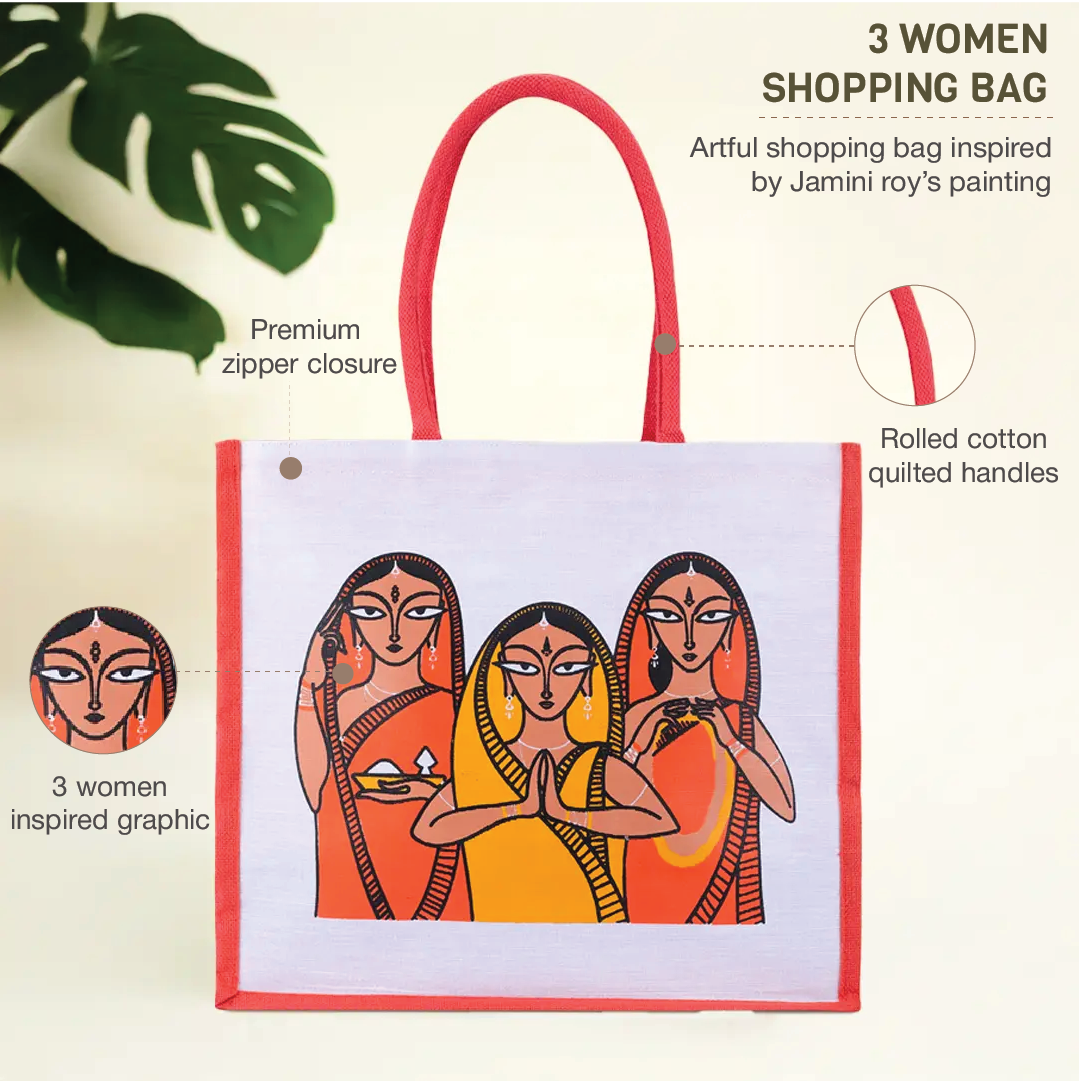 3 Woman Jute Shopping Bag