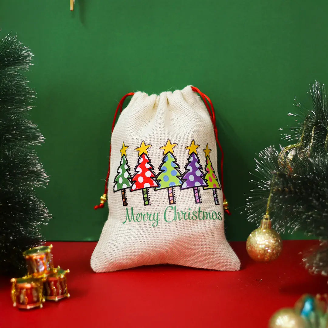 Five Trees Merry Christmas String Pouch