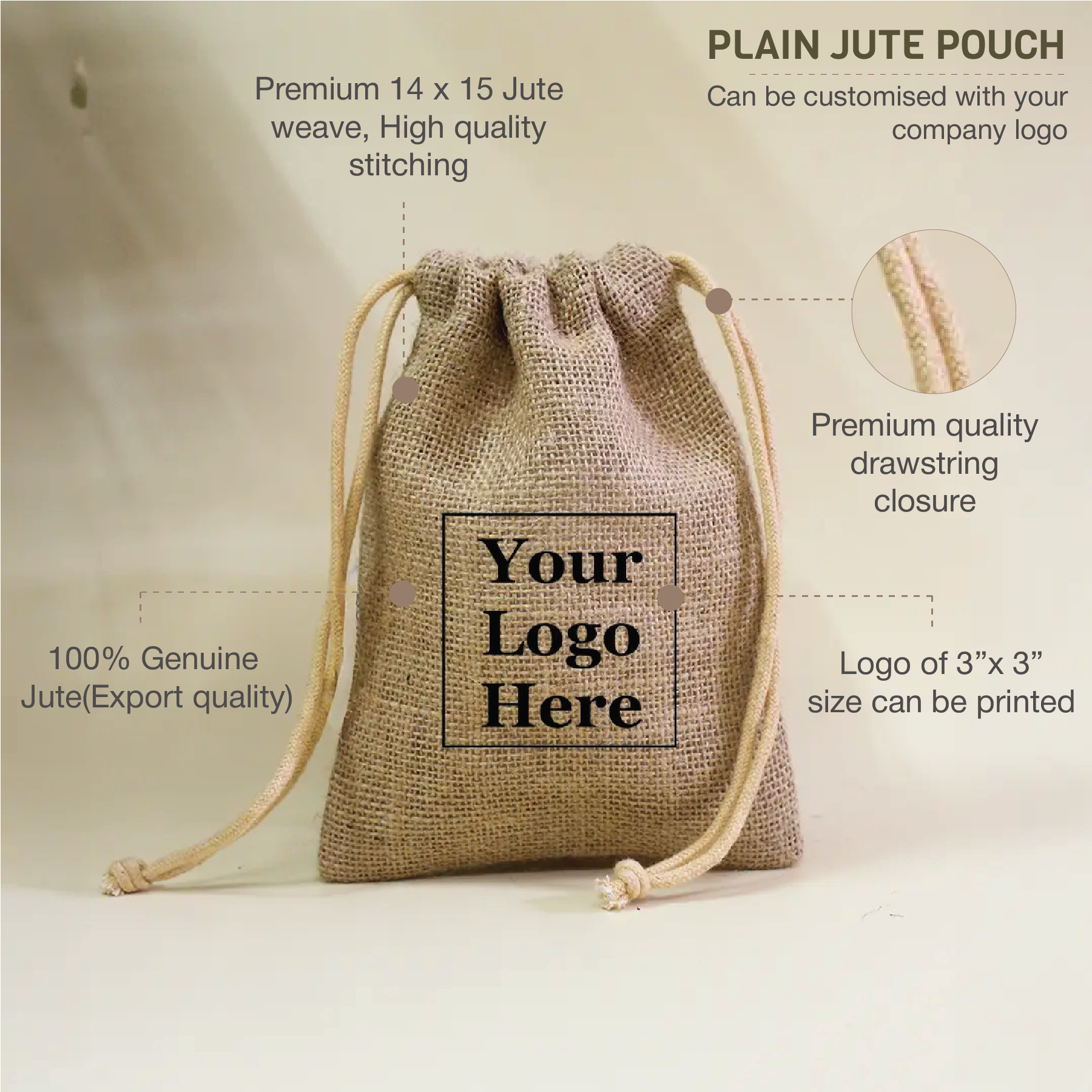 Plain Natural Jute Pouch (Small)-Pack of 100